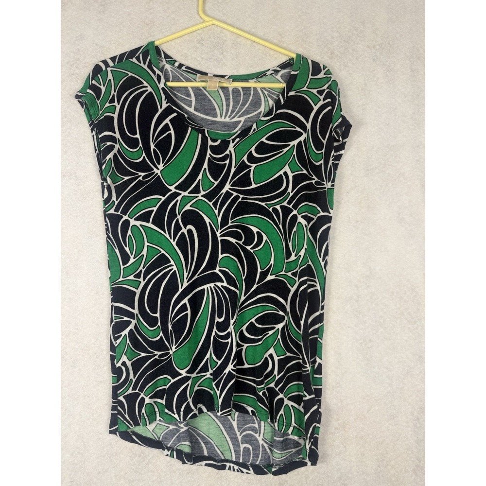 MICHAEL Michael Kors Women's Size S Green Black White Abstract Print Top